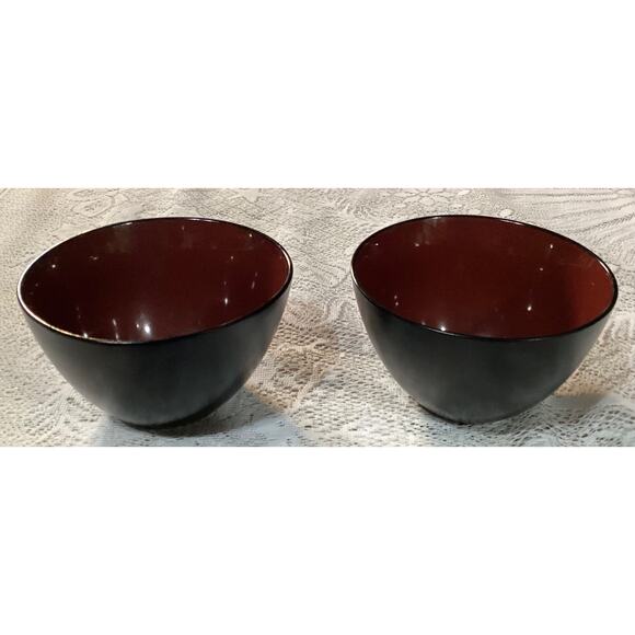 Set of 2 Gibson Designs Soho Lounge Round Black Burgundy Soup Cereal Bowls - Picture 4 of 10